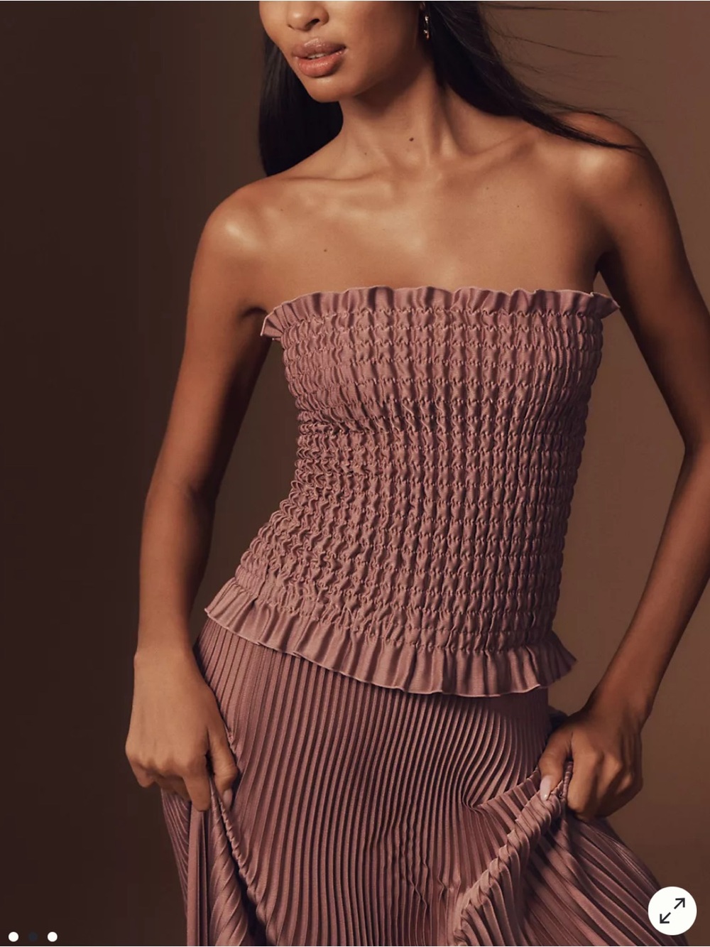 L'IDÉE Maya Strapless Pleated Maxi Dress in Suede